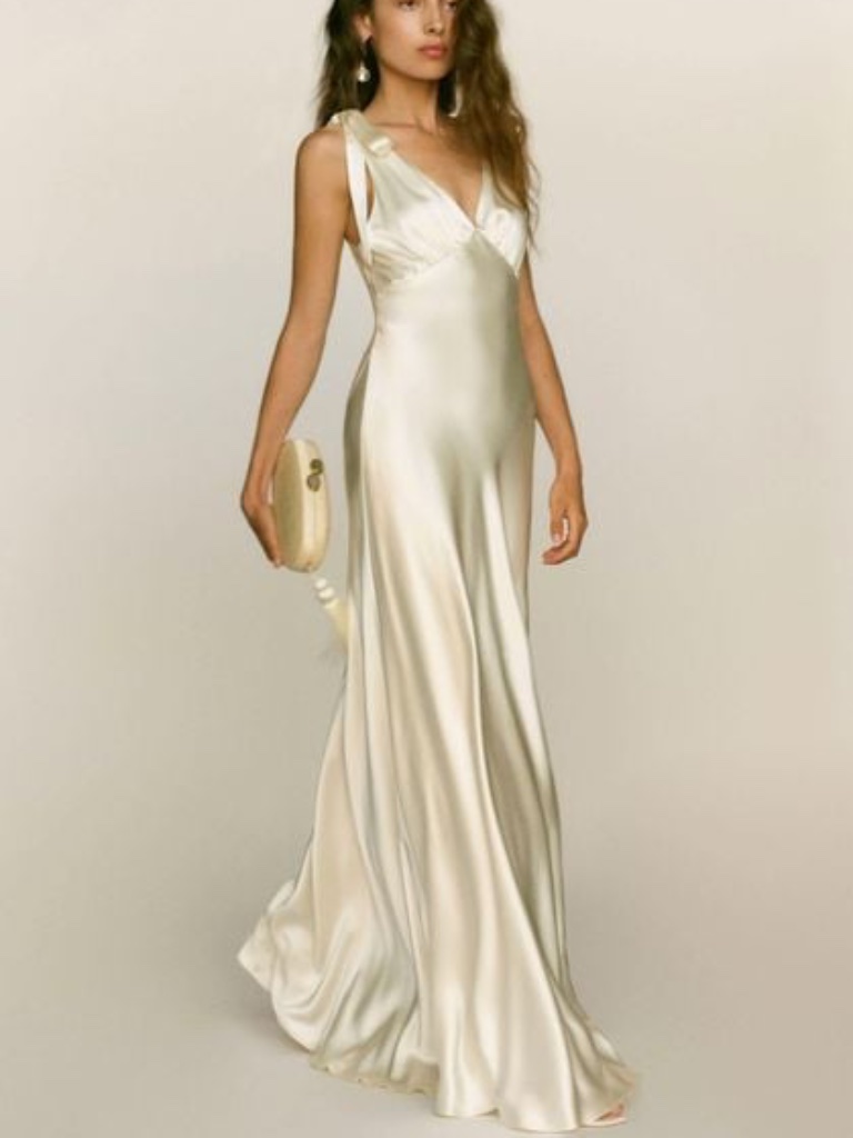 Reformation Pernille Ivory Silk Dress White Wedding Tie Sleeve Medium - With Tag